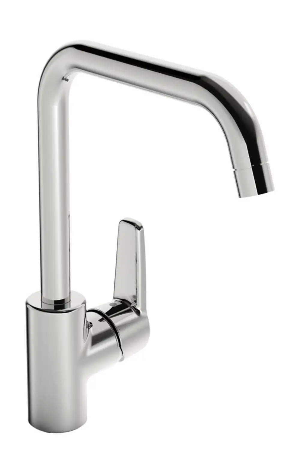 Küchenarmatur in verchromtem Finish mit einem Hebel zur Steuerung des Wasserflusses. Hersteller: HANSA.